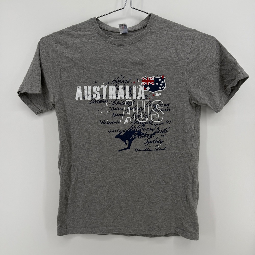 Australia Souvenir T-Shirt Mens L Gray Graphic Cotton Kangaroo City List